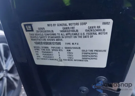 2003 GMC Envoy Xl Slt z USA, uszkodzony, nr VIN 1GKES16S836121590